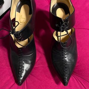 Christian Louboutin Black Leather Lace-Up Heels